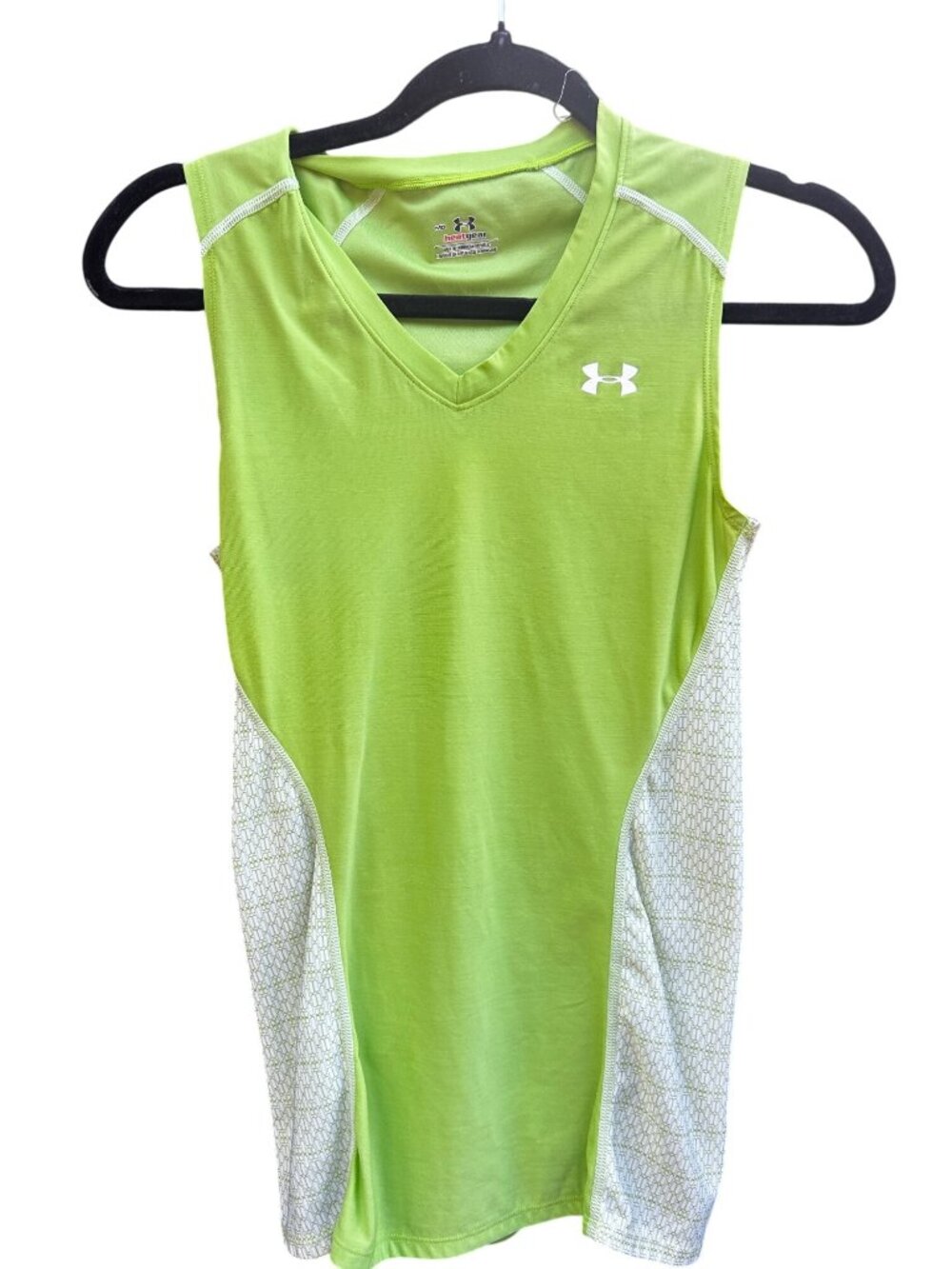Under Armour Womens HeatGear Sleeveless V-Neck Top Green/White Medium 1931